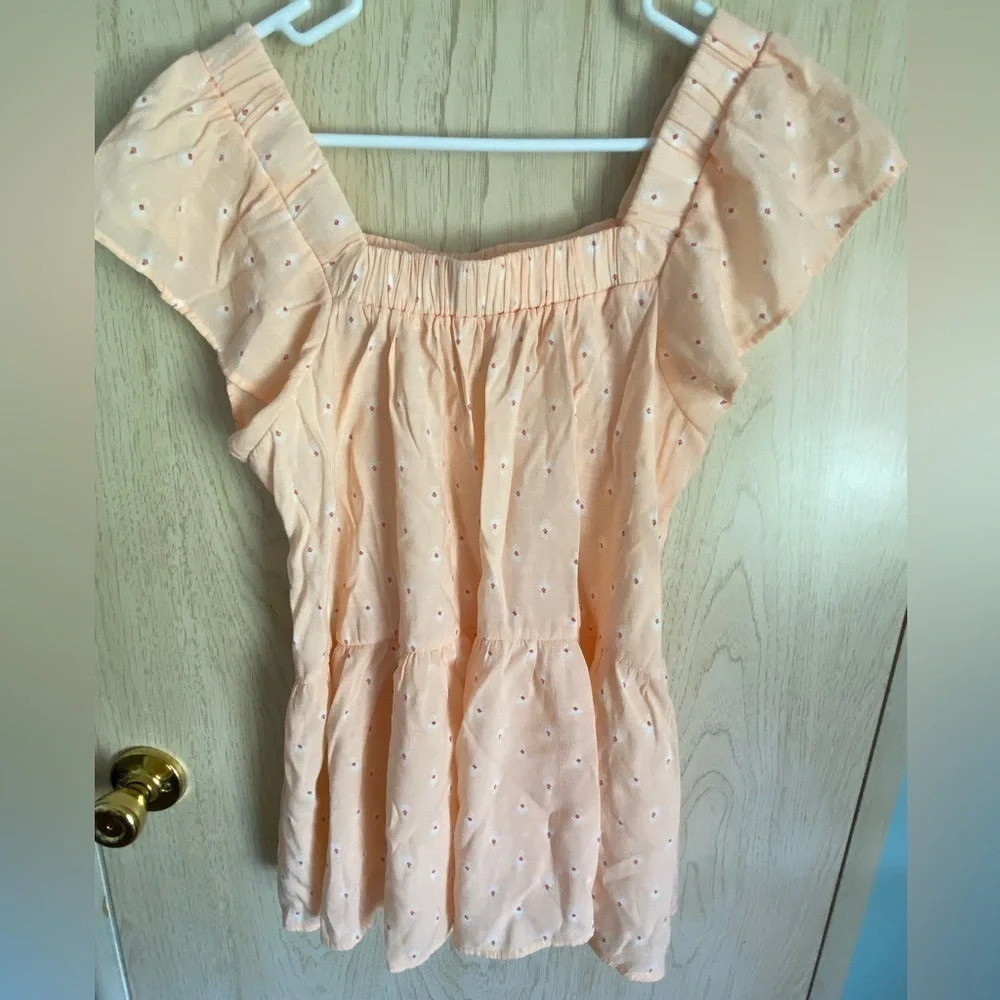 🖤 Wonderly Peach Tiered Ruffle Sleeve Blouse Top Shirt Sz Large